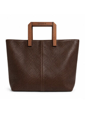 LOEWE Hand Bag Suede Brown with Wood handle